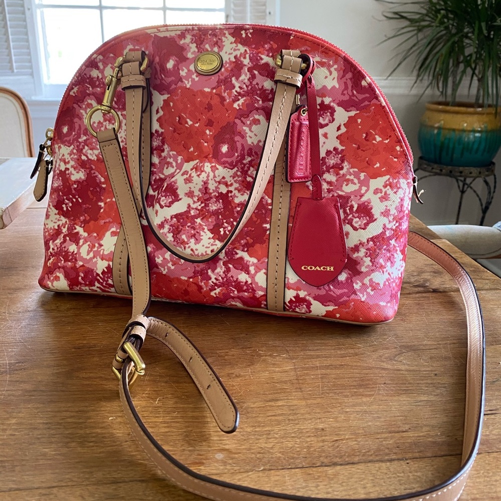 Coach Red Pink Floral Crossbody Satchel